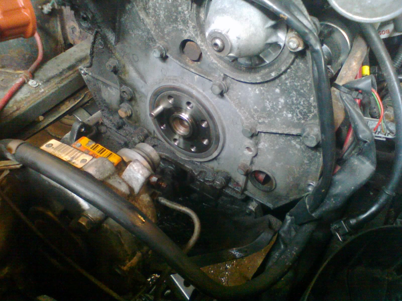 This is how much room there is for the flywheel, clutch, and slave cylinder. (Yes, that’s the starter motor at the top.)
